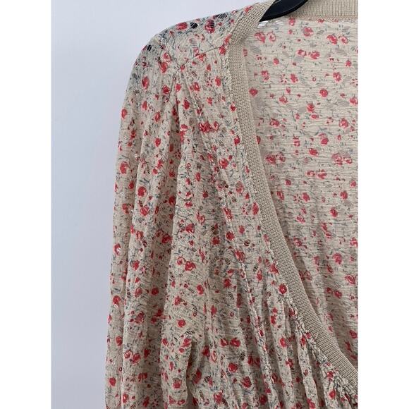 FREE PEOPLE Women's Beige Floral Print V-Neck Button-Up Long Sleeve Top SZ M - Picture 3 of 11